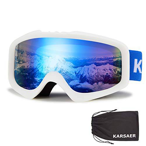 Karsaer  스키 고글 Anti-Fog 스노보드 고글 OTG 100% UV 프로텍트 스노우 고글 구부릴수있는 Dual-Lenses 남성용 여성용 Youth