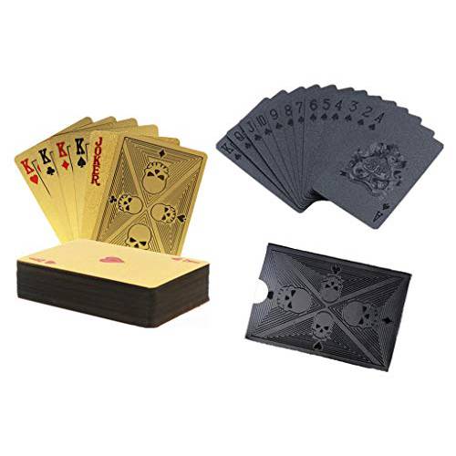 jcoral 2 팩 of 카드, 방수 골드 플레이 카드 다이아몬드 블랙 플레이 카드 플라스틱 실버 Dollar 플레이 카드, PVC 포커 카드, 고급 플렉시블 골드 포일 포커