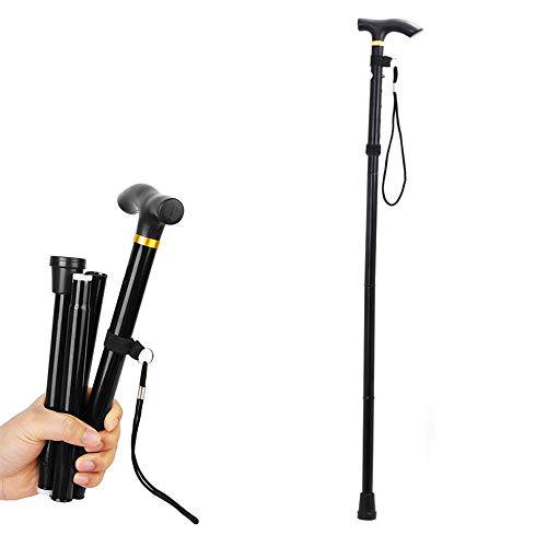 Aiky  접이식 지팡이 - 폴더블 산책 지팡이 남성용,  여성용 - Fold-up, 접이식,접을수있는, 경량, 조절가능, 휴대용 핸드 산책 스틱 - Balancing 이동식 보조 - 매끄러운, 편안 T 손잡이