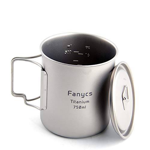 티타늄 컵 캠핑 머그잔 커피 워터 컵 폴더블 손잡이 여행용 걸수있는 Pot 뚜껑 750ML by FANYCS