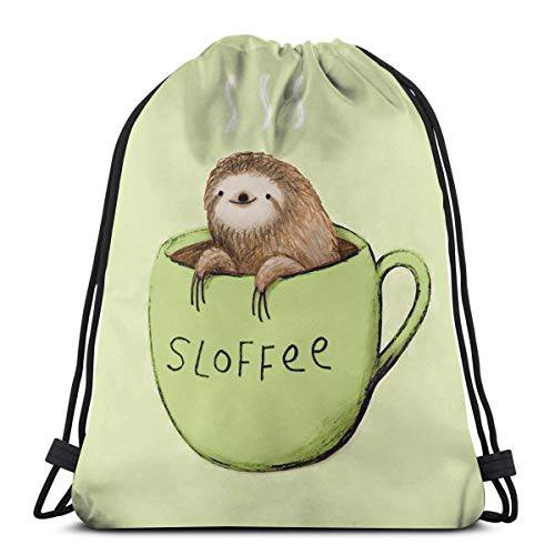 A Damned Adorable Sloth And 커피 드로스트링 백팩 헬스장 색 경량 스포츠 색팩 아웃도어 포장가능 Cinch 숄더 댄스 백 유니섹스