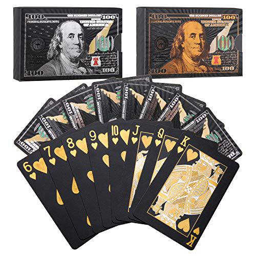Joyoldelf 2 데크 of 플레이 카드, 방수 포커 Dollar 패턴, 블랙 카드 선물 박스, Great 매직, 워터 카드 게임 and 파티