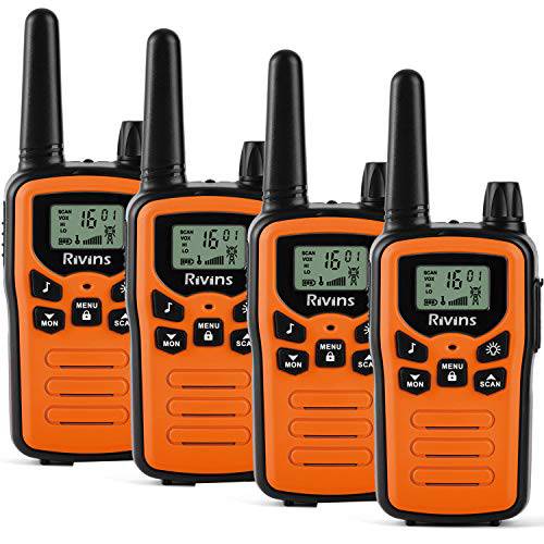 워키토키, 무전기 성인 롱 레인지 4Pack 2-Way 라디오 up to 5 마일 레인지 in 오픈 필드 22 채널 FRS GMRS VOX 스캔 LCD 디스플레이 led 플래시라이트,조명 Ideal 자전거타기 등산 Camping（Orange）