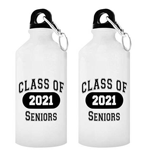 Graduation 선물 세트 Class of 2021 노인 2-Pack 알루미늄 물병, 워터보틀  캡&  스포츠 탑 화이트