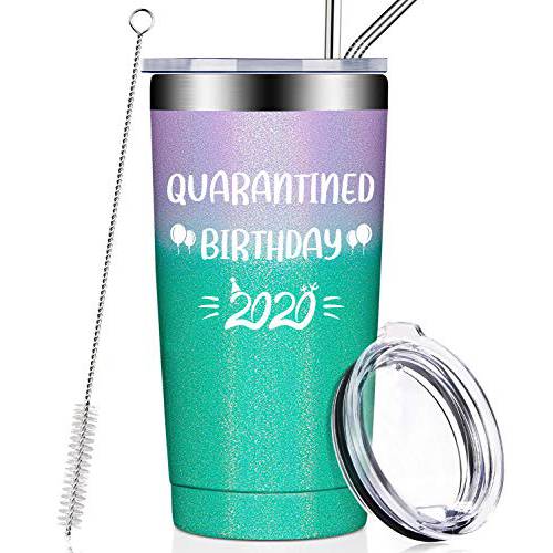 Quarantined 생일 2020, Funny Quarantine 생일 선물 여성용, 남성용, Best Friends, 엄마, 아버지, 남편, 아내, 21st 30th 40th 50th 60th Social Distancing 선물, 진공 보온,보냉 와인 텀블러 컵