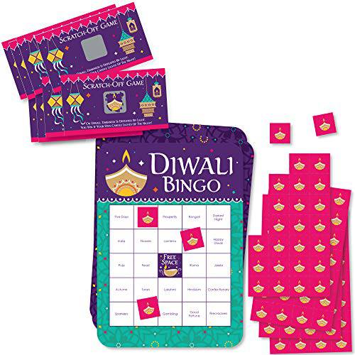 Big Dot of Happiness  행복 Diwali 파티 게임 세트  축제, 페스티벌, 파티 of 라이트 파티 게임 도구 키트  Bingo 카드 and Scratch-Off 카드 파티 가상 번들,묶음
