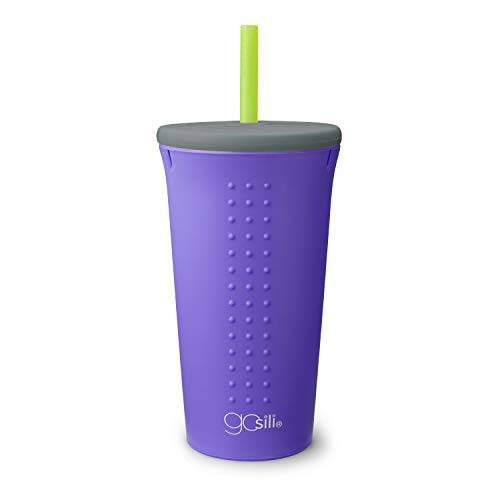 GoSili Eco-Friendly 리유저블,재사용 실리콘 빨대 컵 뚜껑, 무독성 and 식기세척가능, Violet, 16 oz., 1 count
