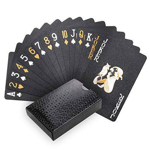 Joyoldelf  쿨 블랙 플레이 카드, 방수 Black-Gold 포일 포커 카드 선물 박스, Great 매직, 워터 카드 게임 and 파티