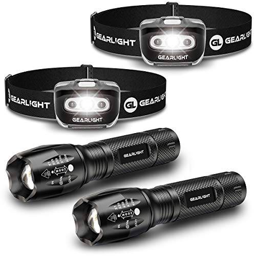 GearLight S1000 LED 전술 플래시라이트,조명 홀스터 [2 팩]+ GearLight S500 LED 전조등,헤드램프 [2 팩] 번들,묶음