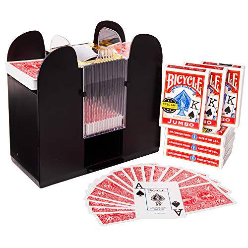 Brybelly 6-Deck 셔플러 and 6 점보 인덱스 자전거 데크 - Battery-Operated 전기,전동 Shuffle 머신 카드 of Your 초이스 - 홈&  카지노 Tournaments, 클래식 포커, &  트레이딩 카드 게임