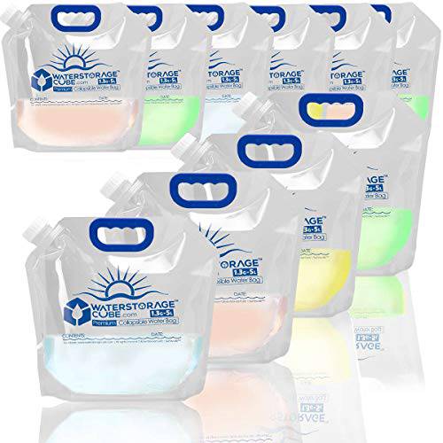 WaterStorageCube  프리미엄 접이식,접을수있는 워터 보관함 백, BPA 프리 식품등급 클리어 플라스틱 스토리지 Jug 캠핑 등산 백팩 응급시, No-Leak Freezable 폴더블 물병, 워터보틀 1.3 갤런 10Pack