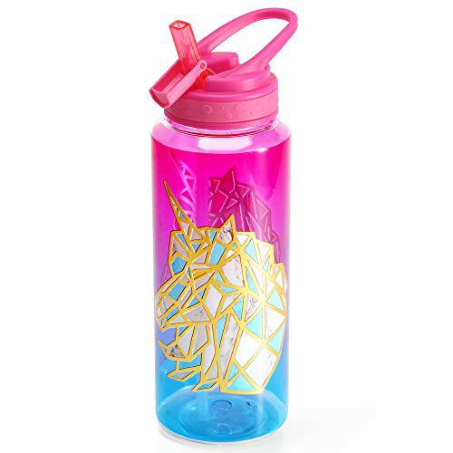 귀여운 물병, 워터보틀 빨대 걸스 여성, BPA 프리 트리탄& 누수방지&  손잡이&  예쁜 디자인, 32oz/ 950ml (포일 Unicorn)