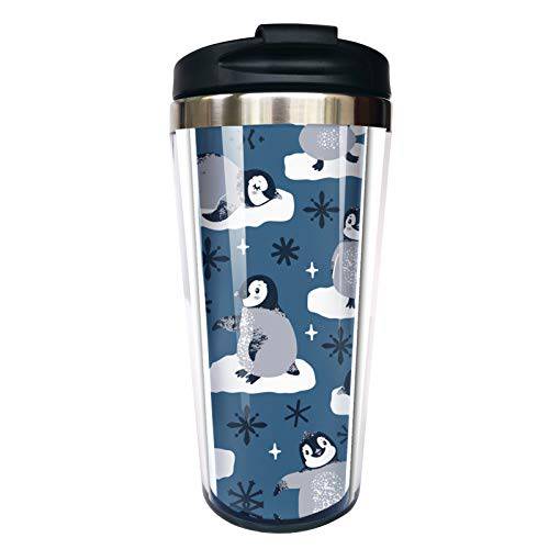 NVJUI JUFOPL  귀여운 Penguins And 설화 커피 머그잔 여성용, 스테인레스 스틸, 플립 리드, 14 oz 여행용 컵 Mom 이모 걸스