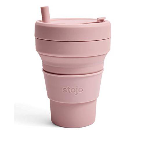 Stojo 접이식,접을수있는 커피 컵 | 리유저블, 재사용 To 고 엑스트라 라지 여행용 컵  카네이션, 24oz/ 710ml | 빨대