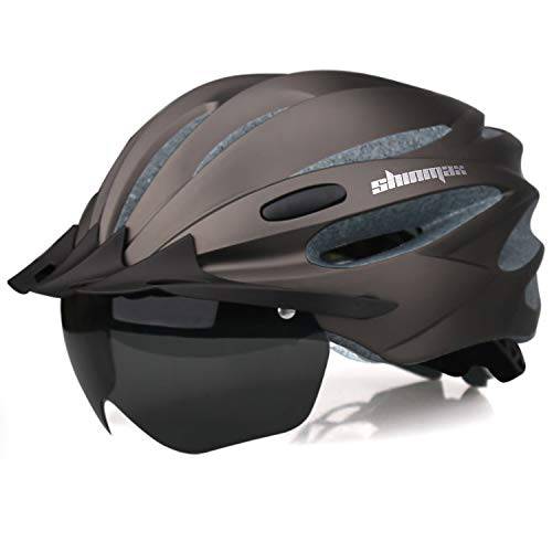 오토바이헬멧, Shinmax 자전거 헬멧 USB 충전 라이트& 탈착식 자석 고글& 탈부착가능 썬 썬바이저& 휴대용 백 조절가능 사이클링 헬멧