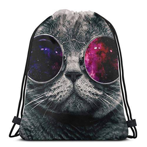 캐시미어천 고양이 갤럭시 썬글라스 유니섹스 드로스트링 백팩 백 스포츠 헬스장 여행용 색팩
