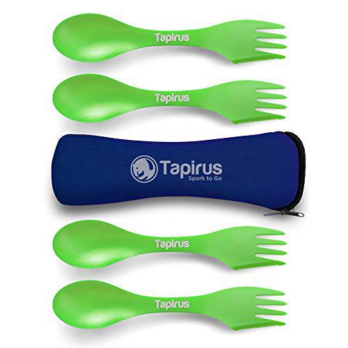 Tapirus 4 스포크 to 고 세트 - 듀러블 and BPA 프리 Sporks - 스푼, 포크 and 나이프 콤보 주방용품 접시, 식기류 - 지저분함 키트 캠핑, 사냥 and 아웃도어 활동 - 포함 in a 캐링 케이스