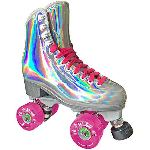 Jackson - EVO 바이퍼 롤러 스케이트 여성용 and 걸스 Atom 자극 라이트 휠, 하이 탑 홀로그램 쿼드 스케이트