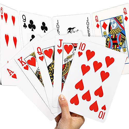Chivao 2 데크 점보 거대한 포커 플레이 카드 Fun 풀 포커 게임 세트 점보 플레이 카드 카지노 테마 게임 나이트 and 패밀리 게임 파티 도구,  크리스마스, 성탄절 (5 x 7 인치)