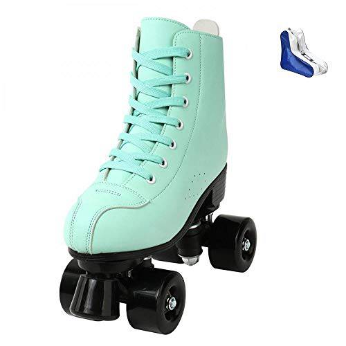 XUDREZ 롤러 스케이트 여성용 Cozy 그린 PU 가죽 High-top 롤러 스케이트 초보자, 실내 아웃도어 Double-Row 롤러 스케이트 신발 백