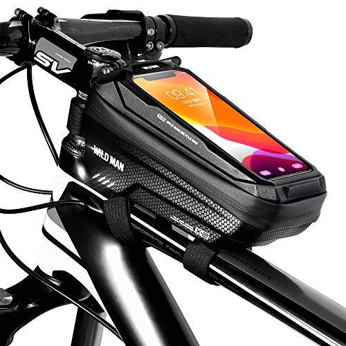 WILD MAN 자전거 폰 마운트 백, 방수 자전거 전면 프레임 백 터치 스크린 핸드폰 언더 6.5”…