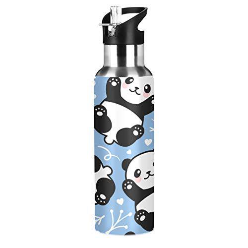 KEEPREAL 22 OZ 귀여운 카툰 Panda 물병, 워터보틀  빨대 - BPA 프리 새지않는 스테인레스 스틸 물병, 워터보틀 여성용 남성용 물주전자, 물주전자, 워터저그 피트니스 헬스장 아웃도어 스포츠