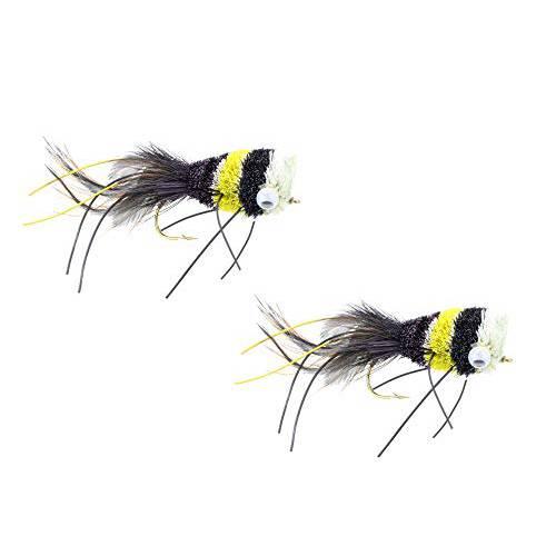 Wild 워터 Fly 낚시 블랙, Yellow and 화이트 사슴 헤어 베이스 벌레, 사이즈 2, Qty. 2