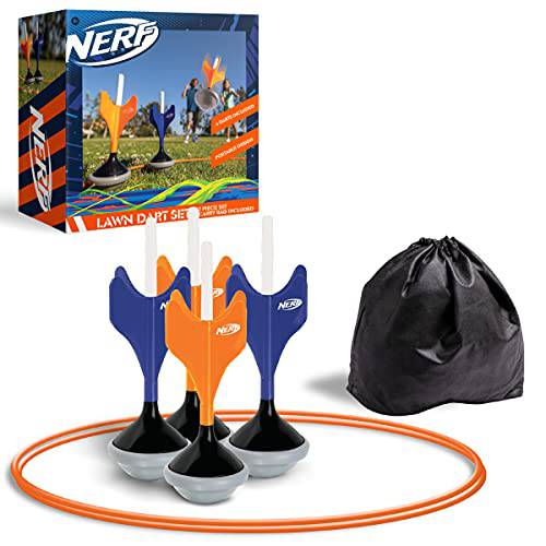 Nerf 소프트 팁 잔디 다트 게임 세트, 포함 4 잔디 다트, 2 범위 링,  보관용가방