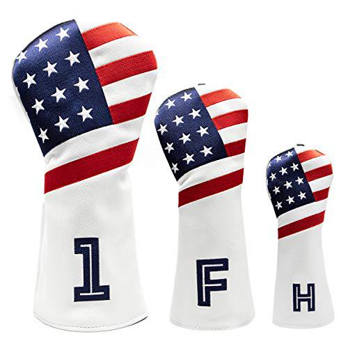 골프 우드 커버 USA 아메리칸 깃발 헤드커버 화이트 (3pcs/ Set(1, F, X))