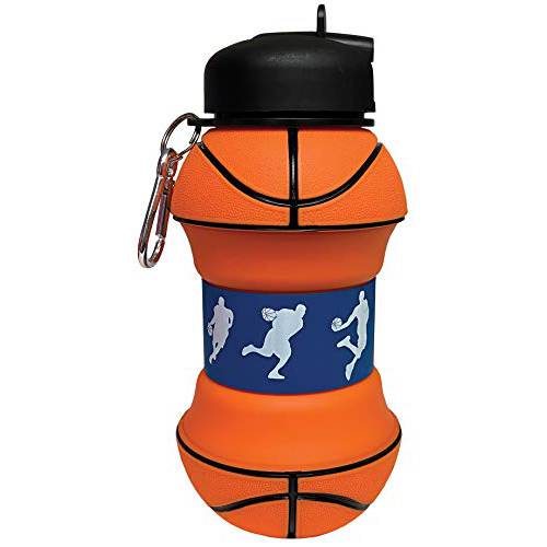 iscream BPA 프리, 18 oz 접이식,접을수있는 실리콘 스포츠 병 - 농구