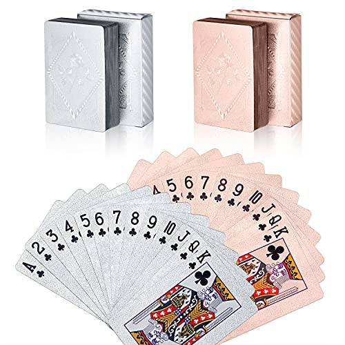 Zayvor 2 데크 플레이 카드 포일 포커 카드 덱 of 카드 24K 골드 다이아몬드 포일 포커 카드 방수 플라스틱 카드 선물 박스, 게임 툴 패밀리 게임 파티- 쿨 실버 and 로즈 골드