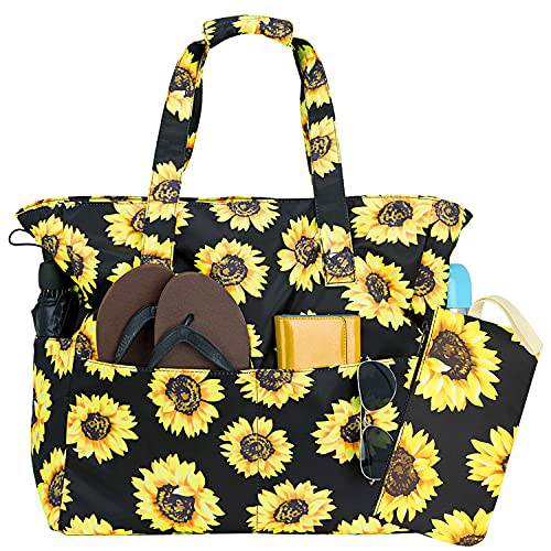 여성 라지 여행용 운반 헬스장 스포츠 더플 위캔더 오버나이트 Carry On 숄더 비치 토트백 메이크업 Bag(Sunflower 블랙)