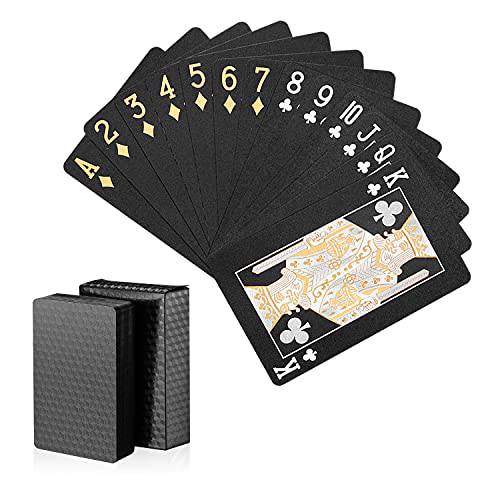 Zayvor 플레이 카드 포일 포커 카드 덱 of 카드 24K 골드 다이아몬드 포일 포커 카드 방수 플라스틱 카드 선물 박스, 게임 툴 패밀리 게임 파티- 쿨 골드 and 블랙 마름모