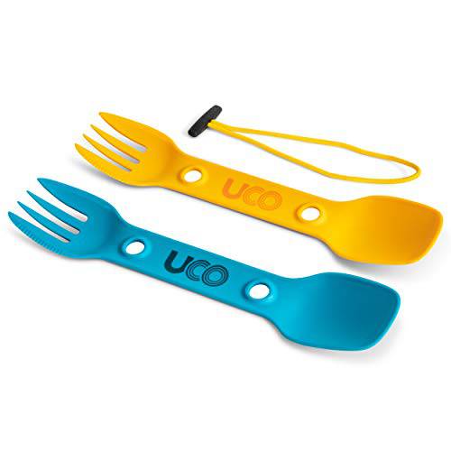 UCO 유틸리티,다용도 스포크 3-in-1 콤보 Spoon-Fork-Knife 주방식기, 2-Pack, 골드/ Sky 블루