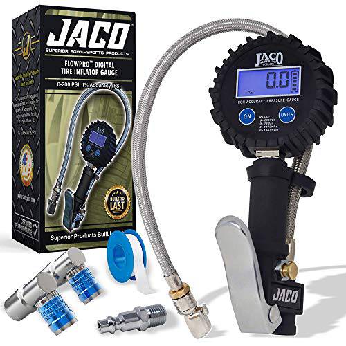 JACO 라이트닝 자전거 타이어 인플레이션 키트 | 라이트닝 L3-Series 자전거 에어 척& FlowPro 디지털 타이어공기주입기 게이지 (200 PSI)
