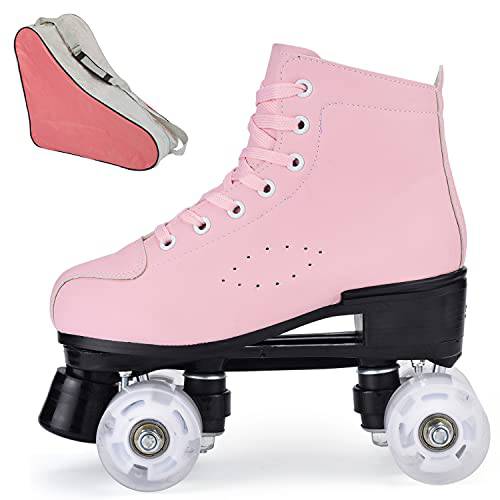 B-Skates 롤러 스케이트 여성용, 아웃도어 스케이트 초보자, 가죽 Rollerskates 신발 플래시 휠 and 백, 롤러 스케이트 여성 in 다양한 사이즈,  2열 스케이트 여성용