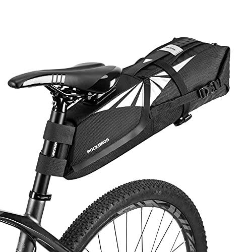 ROCKBROS 폴더블 자전거 안장 백 방수 자전거 시트 백 대용량 Bikepacking 백 언더 시트 버클 마운틴 로드 자전거 맥스 8L