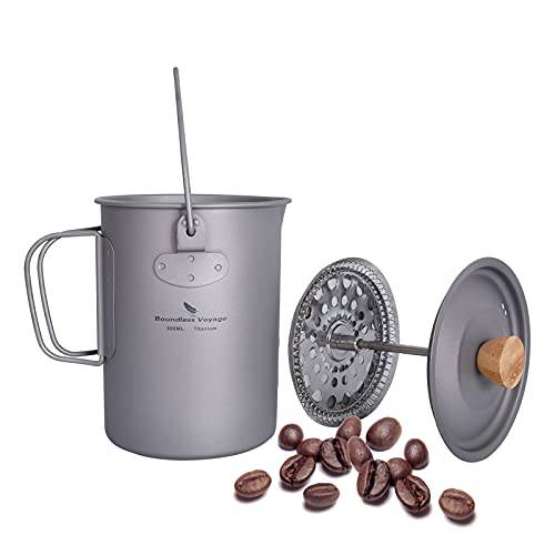 Boundless Voyage 티타늄 커피 컵 리드 750ml/ 900ml 프렌치 프레스 냄비 25/ 30 fl oz 캠핑 머그잔 필터 Multi-Functional 아웃도어 캠프 요리냄비 (900ml/ 30 fl oz)