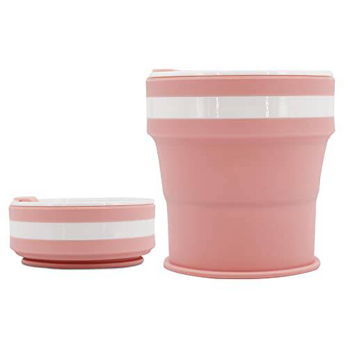 Joyrses 실리콘 접이식,접을수있는 워터 컵, 커피 컵, 업그레이드된, 컵 커버 봉인 한층더강화된, 12 oz 여행용 캠핑 cup(Pink)