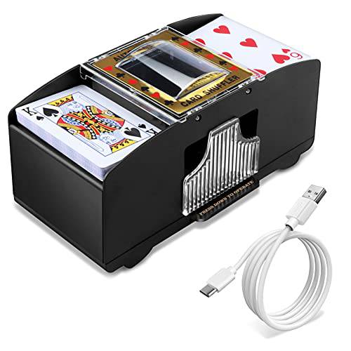 자동 카드 셔플러, 전자제품 카지노 포커 카드 Shuffling 머신, 2 덱 포커 카드 Shuffling 머신 배터리 작동 플라스틱 카드 믹서,휘핑기, 카드 플레이 툴 가정용 파티 1.2M USB 라인