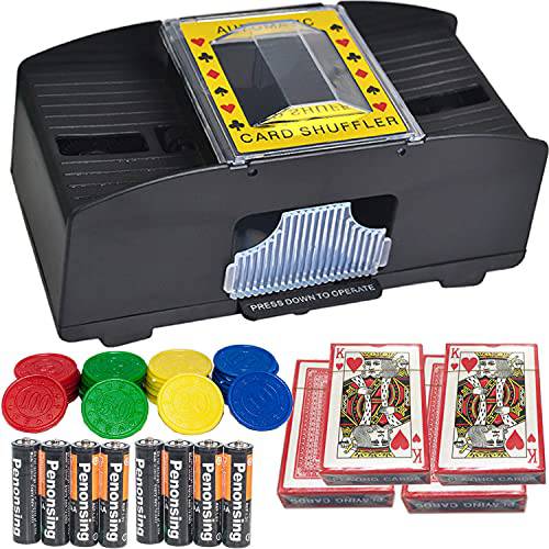 MrCarbon 자동 카드 셔플러+  배터리+ 4 데크 레귤러 포커+ Chips(Super 세트 Including 엑스트라 2 플레이 카드 홀더 and 100PCS 카지노 포커 칩)