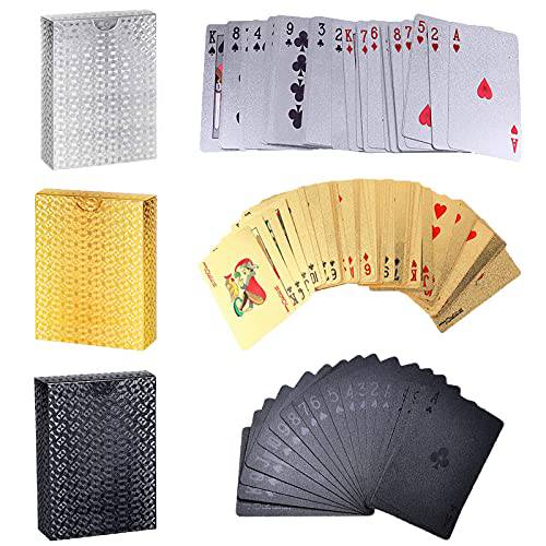 방수 플레이 카드 24K 다이아몬드 포일 포커 카드 Novelty 포커 카드 Polyhedron 주사위 세트 매직 트릭 프롭, 테이블 게임, 수영장 비치 워터 카드 게임 (3 데크 Colorful)
