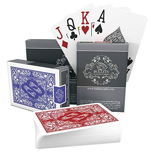 Bullets 플레이 카드  2 데크 of 포커 카드  방수 플라스틱  잘보임, 큰글씨& Great 느낌 - 점보 인덱스&  2 Pips  프로페셔널 플레이 카드 Texas 홀덤 포커