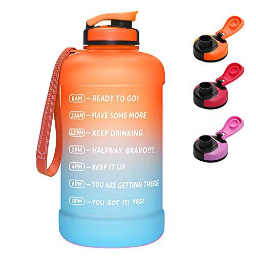PASER 하프 갤런/ 64oz 물병, 워터보틀  빨대&  타임 마커, 와이드 입구 새지않는 BPA 프리 스포츠 동기부여 물주전자, 물주전자, 워터저그 측정 to Ensure You 음료 Enough 워터 (포함 빨대 브러쉬)