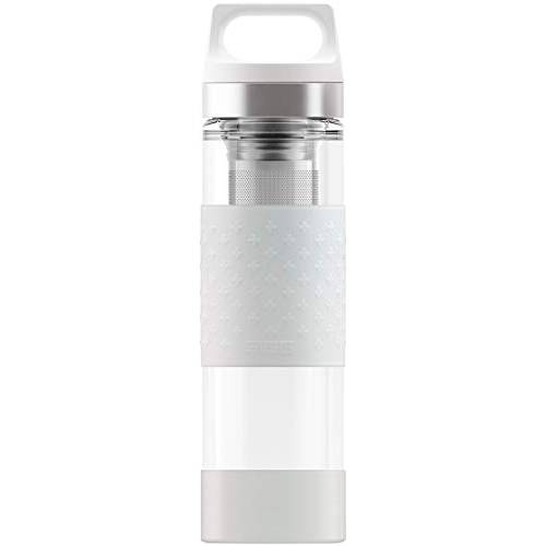 SIGG 핫&  콜드 글래스 화이트, Double-Wall 유리병 Anti-Slip 실리콘 슬리브, BPA 프리 - 13oz