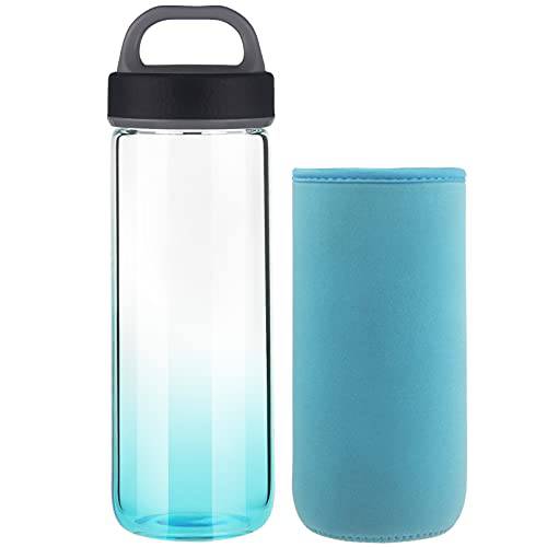 Life4u 스포츠 글래스 물병, 워터보틀 네오프렌 슬리브 글래스 음료 병 BPA 프리 25 oz (블루)