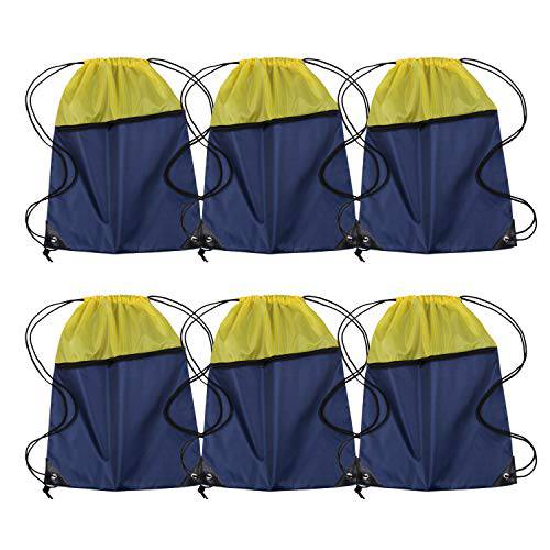스포츠 헬스장 백 색 드로스트링 백팩 6 팩 남녀공용, 남녀 사용 가능 210D 폴리에스터 (Yellow/ 네이비 블루)