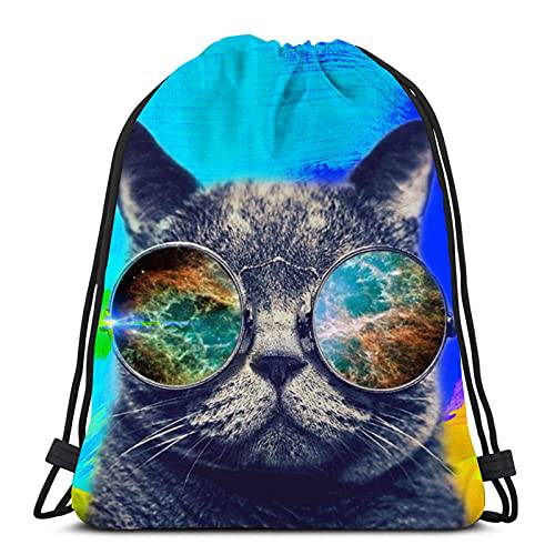 패션 고양이 썬글라스 3d 프린트 드로스트링 Backpack.Gym 색 백 드로스트링 백팩 폴리에스터 스포츠 백 남성용&  여성