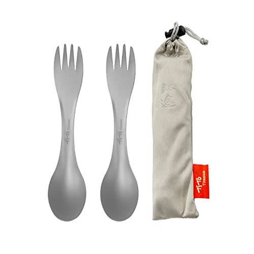 TiTo New 티타늄 스포크 3-in-1 Spoon-Fork-Knife 아웃도어 캠핑, 여행, 등산 and 피크닉 툴 2-in-1 경량 티타늄 스푼