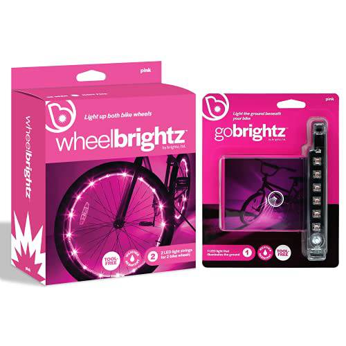 Brightz 자전거 휠 라이트 and 프레임 라이트 바 번들,묶음,  핑크 - WheelBrightz LED 자전거 휠 라이트 Both 휠 GoBrightz LED 프레임 마운트 바 라이트